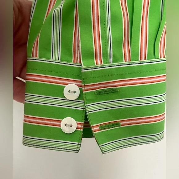 Foxcroft Pink & Green Striped 100% Cotton Preppy Non-Iron Slim Fit Button Down - Picture 5 of 6
